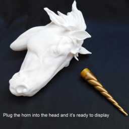 Unicorn Head Wall Art, 3D Printed Decor, Magical Sculpture, White With Gold Horn - thumbnail 2