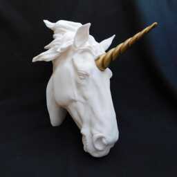 Unicorn Head Wall Art, 3D Printed Decor, Magical Sculpture, White With Gold Horn