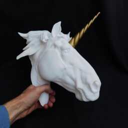 Unicorn Head Wall Art, 3D Printed Decor, Magical Sculpture, White With Gold Horn - thumbnail 4
