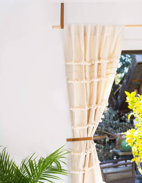 Leather Curtain Tieback Holdback Gold Modern Window Treatments 3rd Anniversary Gift Rustic Decor Boho Living Room Loop - image 1