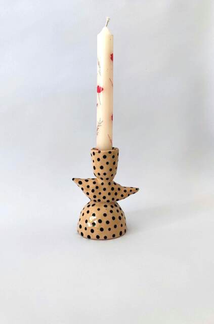 Handmade Ceramic Polka Dot Candlestick, Modern Sculptural Pottery Decor - image 1