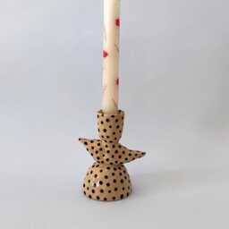 Handmade Ceramic Polka Dot Candlestick, Modern Sculptural Pottery Decor - thumbnail 3
