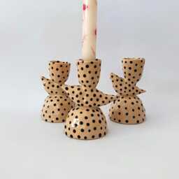 Handmade Ceramic Polka Dot Candlestick, Modern Sculptural Pottery Decor - thumbnail 4