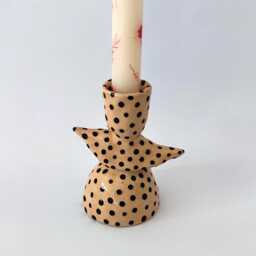 Handmade Ceramic Polka Dot Candlestick, Modern Sculptural Pottery Decor - thumbnail 2