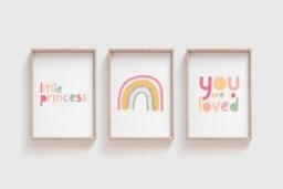 3 Girls Nursery Prints, You Are So Loved, Rainbow Wall Art, Bedroom Princess Muted Colours, Art - thumbnail 1