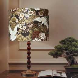 Luxury Oriental Japanese Cranes & Florals Drum Lampshade With Gold Bronze Highlights - thumbnail 2