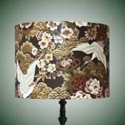 Luxury Oriental Japanese Cranes & Florals Drum Lampshade With Gold Bronze Highlights
