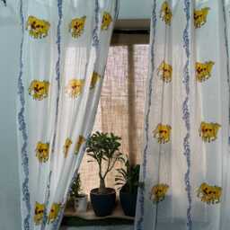 Hand Block Printed Cotton Curtain Indian Cow Design, Grommet Top - thumbnail 3