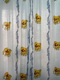 Hand Block Printed Cotton Curtain Indian Cow Design, Grommet Top - thumbnail 1