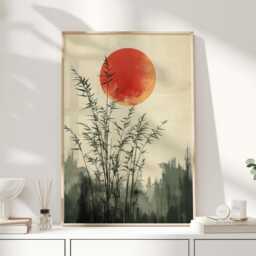 Japanese Bamboo Print - Japandi Wall Art Oriental Zen Poster Minimalist Decor For Living Room & Bedroom - thumbnail 1
