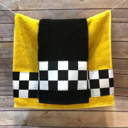 Checkered Flag Bath Towel Black & White Racing Decor - thumbnail 3