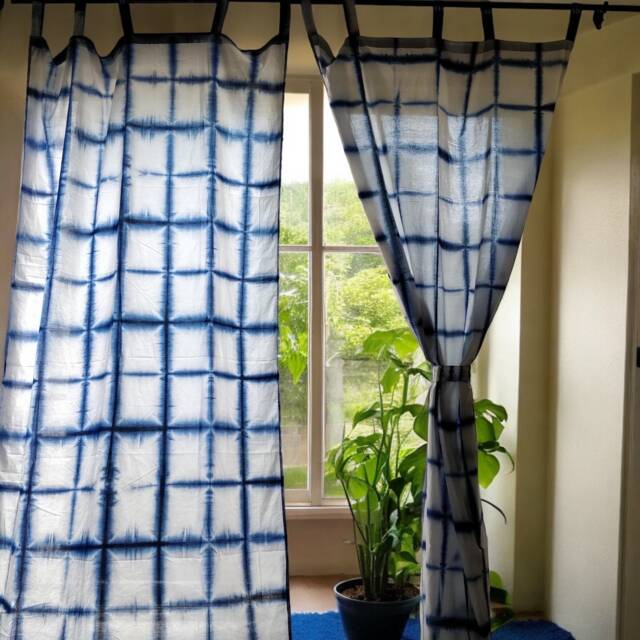 Clearance - Tie Dye Indigo Shibori Curtain Panel, Bohemian Curtains, Boho Decor, Beach Coastal Boho Set Of 2 - image 1