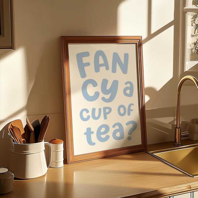 Fancy A Cuppa Blue Kitchen Print - Quote, Pale Decor, A Blue, Tea Time Print, Poster - image 1