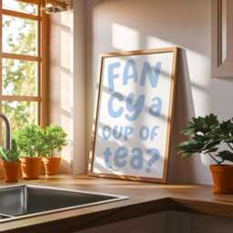 Fancy A Cuppa Blue Kitchen Print - Quote, Pale Decor, A Blue, Tea Time Print, Poster - thumbnail 2
