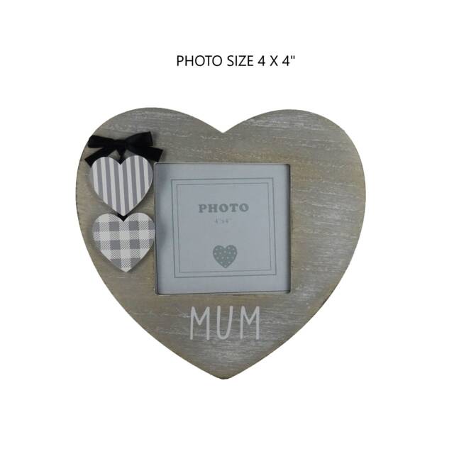 Mum Heart Photo Frame With Hanging Hearts Making Memories Perfect Mothers Day Gift Wooden Free Standing Grey & White Size 4x4 - image 1