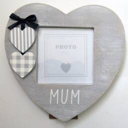 Mum Heart Photo Frame With Hanging Hearts Making Memories Perfect Mothers Day Gift Wooden Free Standing Grey & White Size 4x4 - thumbnail 2