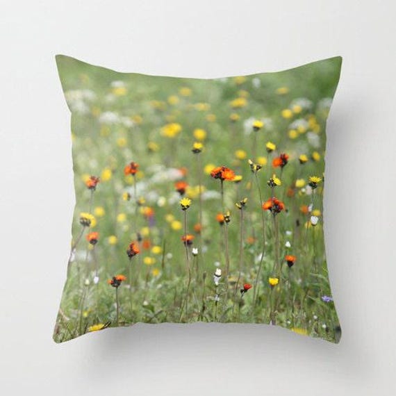 Blooming Summer Field, Decorative Pillow, Home Decoration, Wildflowers, Green, Orange, Yellow, Floral Decor, Country Living, Garden Pillow - image 1