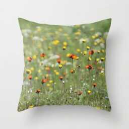 Blooming Summer Field, Decorative Pillow, Home Decoration, Wildflowers, Green, Orange, Yellow, Floral Decor, Country Living, Garden Pillow - thumbnail 1
