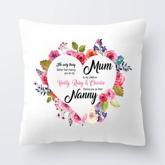 Personalised Nanny Watercolour Pillow Cushion Birthday Present Custom Gift Mother's Day
