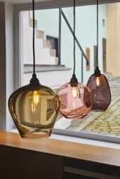 Three Blown Glass Pendant Lights. Unique Art Lighting For Dining Table & Bar