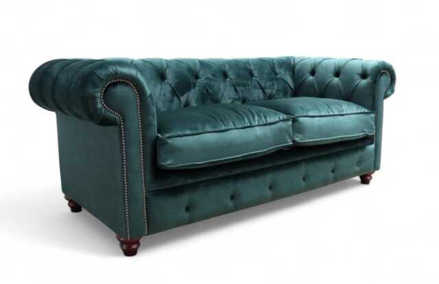 Green Plush Velvet Sofa 3 Seater Authentic Chesterfield Extra Deep Super Comfy With Top Quality Filling - image 1