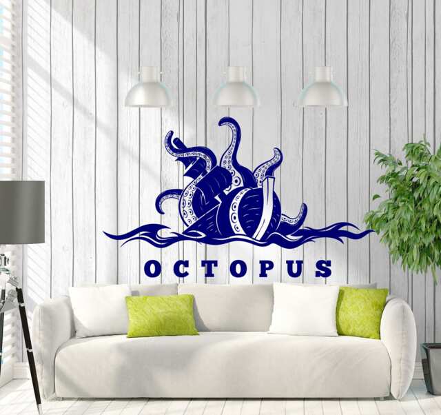 Wall Vinyl Decal Bathroom Octopus Nautical Ocean Sea Mural Art For - 2516Dz - image 1