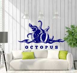 Wall Vinyl Decal Bathroom Octopus Nautical Ocean Sea Mural Art For - 2516Dz - thumbnail 1