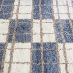 Authentic Moroccan Rug, Square Pattern, Cream, Taupe, Blue-Gray. Bohemian Bedside Carpet, Berber Floor Seating, Woven Wool. 67x102 Inch - thumbnail 3