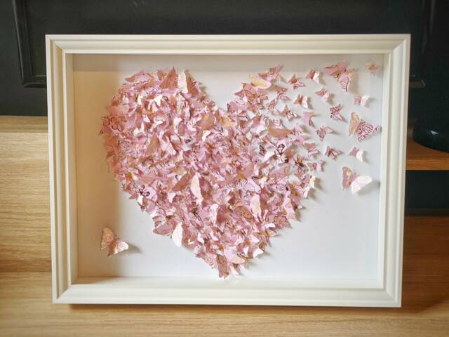 Light Pink Butterflies Heart Art/ Wall Art/ 3D Paper Handmade D??cor/ Home Decoration/ Butterflies Heart/ Gold Heart