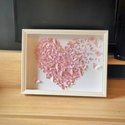 Light Pink Butterflies Heart Art/ Wall Art/ 3D Paper Handmade D??cor/ Home Decoration/ Butterflies Heart/ Gold Heart - thumbnail 2