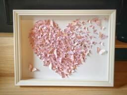 Light Pink Butterflies Heart Art/ Wall Art/ 3D Paper Handmade D??cor/ Home Decoration/ Butterflies Heart/ Gold Heart - thumbnail 1