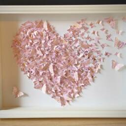 Light Pink Butterflies Heart Art/ Wall Art/ 3D Paper Handmade D??cor/ Home Decoration/ Butterflies Heart/ Gold Heart - thumbnail 3