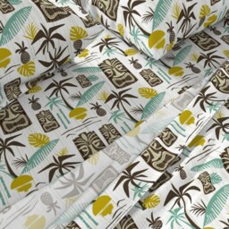 Tiki Tropical Sheets - Island White By Heatherdutton Midcentury Modern Retro Hawaiian Cotton Sateen Sheet Set Bedding Spoonflower - thumbnail 2