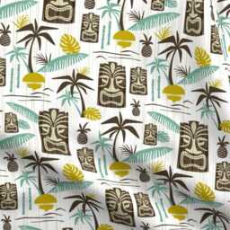 Tiki Tropical Sheets - Island White By Heatherdutton Midcentury Modern Retro Hawaiian Cotton Sateen Sheet Set Bedding Spoonflower - thumbnail 4