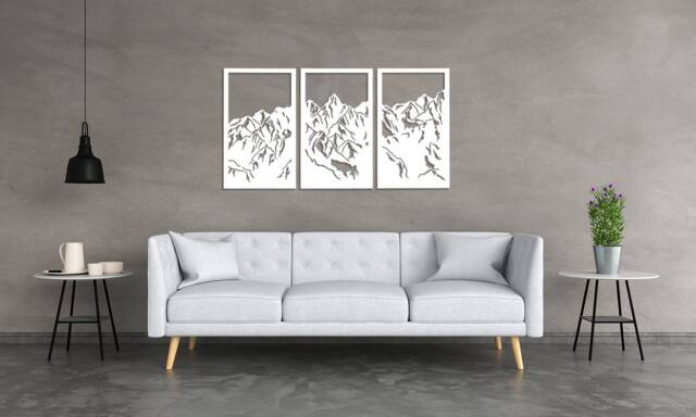 3D Stylish Wood Wall Art Decor, Mountains, Openwork Ornament Picture, Decorative Wooden Panel, Mountain Peak, Living Room - image 1