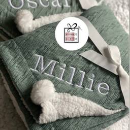 Personalised New Baby Keepsake Child Cable Knit Blanket Wrap Arabic Font Or English Turkish Name Embroidered Pom Throw Aqiqah Gift - thumbnail 4