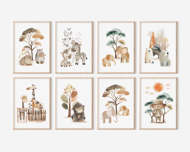 Safari Nursery Decor, Nursery Prints, Wall Art, Set Of 3 Baby Animal Kids Room Wall Art - image 1