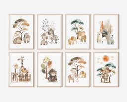 Safari Nursery Decor, Nursery Prints, Wall Art, Set Of 3 Baby Animal Kids Room Wall Art - thumbnail 1