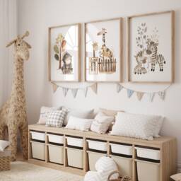 Safari Nursery Decor, Nursery Prints, Wall Art, Set Of 3 Baby Animal Kids Room Wall Art - thumbnail 2