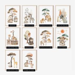 Safari Nursery Decor, Nursery Prints, Wall Art, Set Of 3 Baby Animal Kids Room Wall Art - thumbnail 3