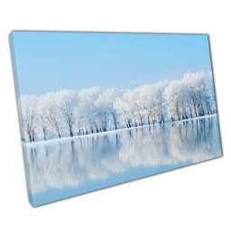 Serene Snowy Woodland Canvas Icy Lake Reflection Winter Nature Scene Wall Art For Home Decor - thumbnail 1