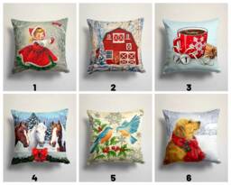 Christmas Girl Pillow Cover/Winter Landscape Red House Throw Pillow/Winter Horse, Bird, Dog Decor Cushion Cover/Christmas Gift - thumbnail 1