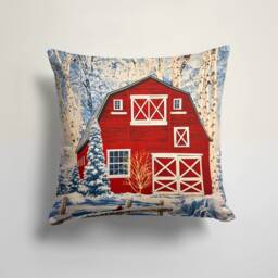 Christmas Girl Pillow Cover/Winter Landscape Red House Throw Pillow/Winter Horse, Bird, Dog Decor Cushion Cover/Christmas Gift - thumbnail 3