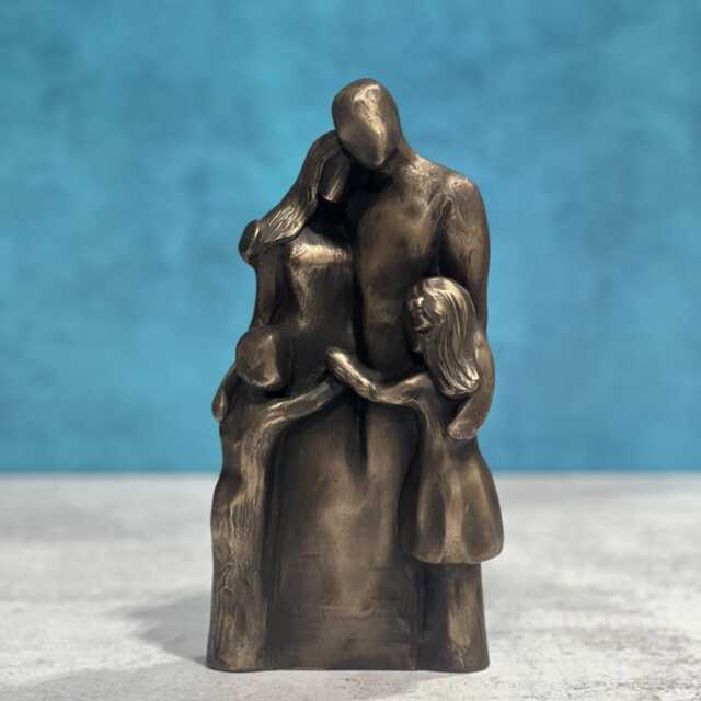 8Th Anniversary Family Of Four Portrait, Bronze Gift, Gift For Her, Him, 8 Year Cold-Cast 9Fo4 - image 1