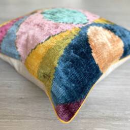 Velvet Ikat Pillow Cover Dali - Decorative Cushion For Sofa Or Bed - thumbnail 2