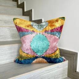 Velvet Ikat Pillow Cover Dali - Decorative Cushion For Sofa Or Bed - thumbnail 1