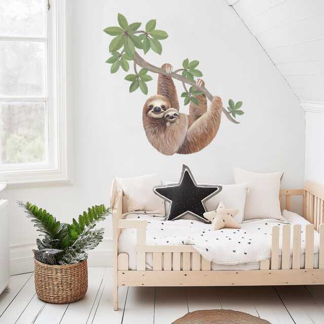 Mum & Baby Sloth Wall Stickers ~ Peel & Stick Fabric Decals - image 1