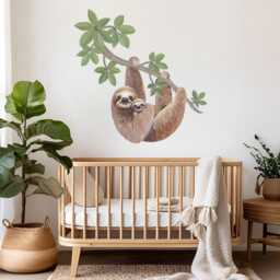 Mum & Baby Sloth Wall Stickers ~ Peel & Stick Fabric Decals - thumbnail 2