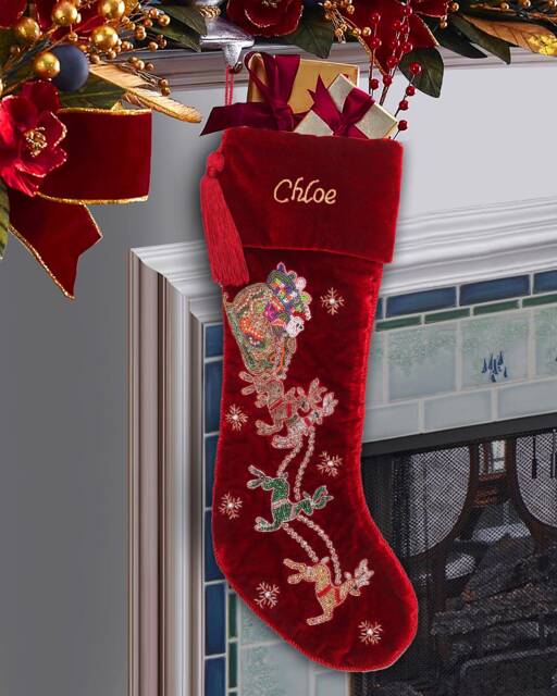 Red Velvet Christmas Stocking Personalised Santa Carriage Christmas Stocking Decorations Handmade Heirloom-Free Personalisation - image 1