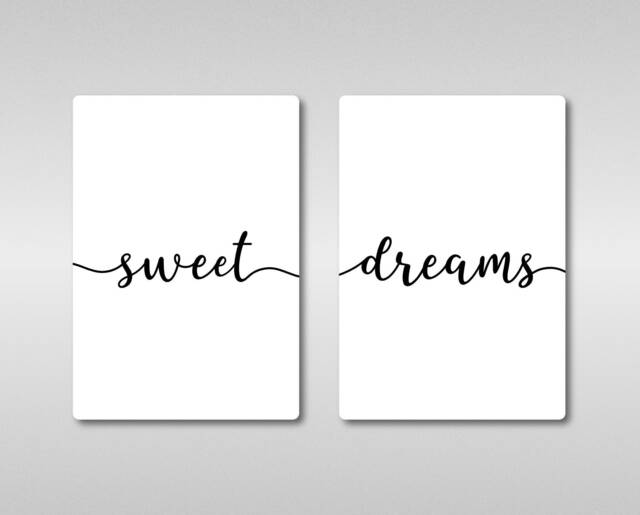 Sweet Dreams Quote Floating Metal Wall Art Print Plaque Set X2. Bedroom, Good Night, Sleep. Inspirational Motivational Home Decor. Nos Da - image 1